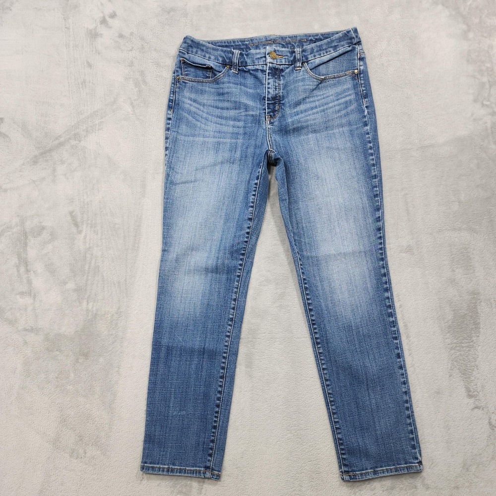 Chico's Jeans Womens 0.5R S/6 Blue Mid Rise So Slimming Girlfriend Ankle Denim
